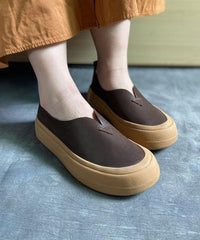 Khaki Casual Genuine Leather Flats Flats