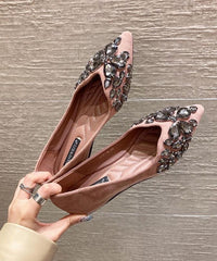 Black Flat Shoes Fashion Splicing Zircon Pointed Toe