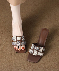 Fashion Brown Splicing Wedge Slide Sandals Peep Toe