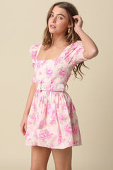 Maria Floral Melted Puff Sleeve Mini Dress