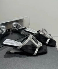 New French Style Gold Wedge Heel Slide Sandals