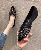 Black Flat Shoes Fashion Splicing Zircon Pointed Toe