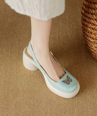 Mint Green Chunky Heel Sheepskin New Splicing Sandals