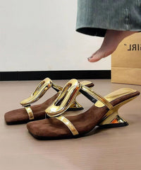 New French Style Gold Wedge Heel Slide Sandals