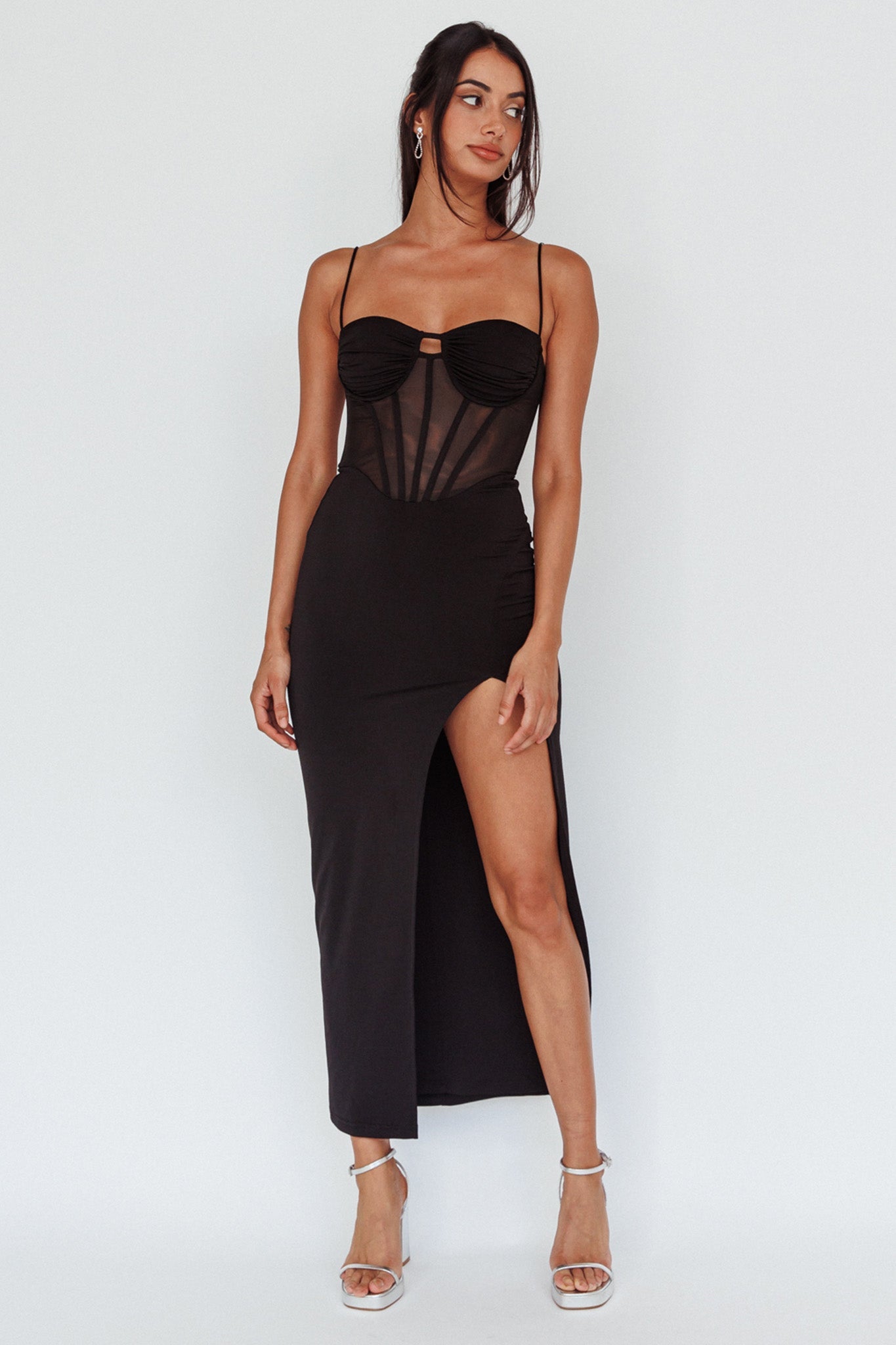 Ginny Sheer Bodice Maxi Dress Black