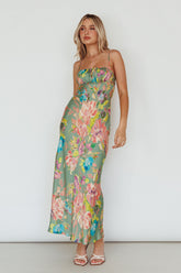 From Above V-Back Midi Dress Floral Green