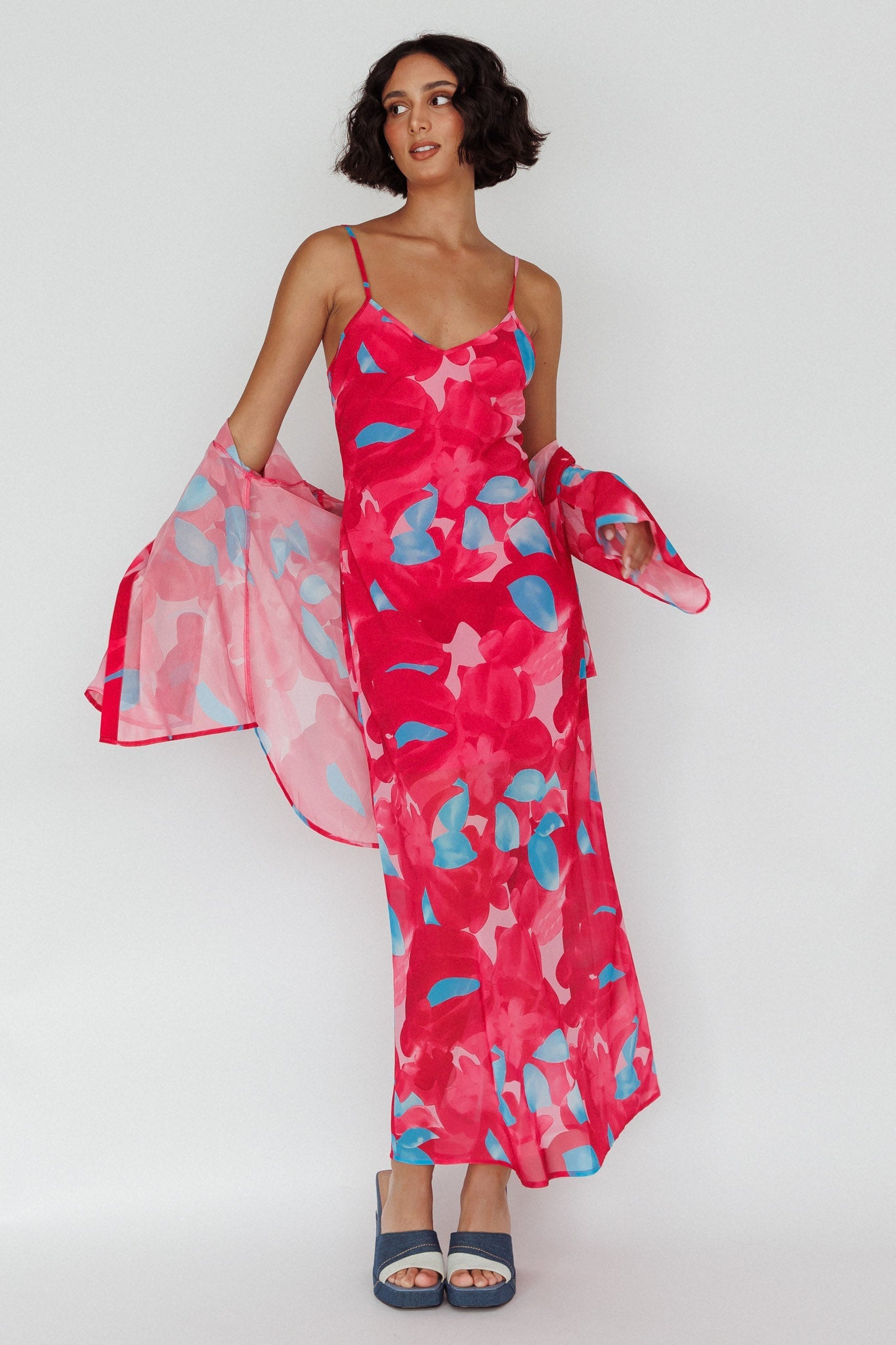Stasi Cami Strap Midi Dress Floral Pink