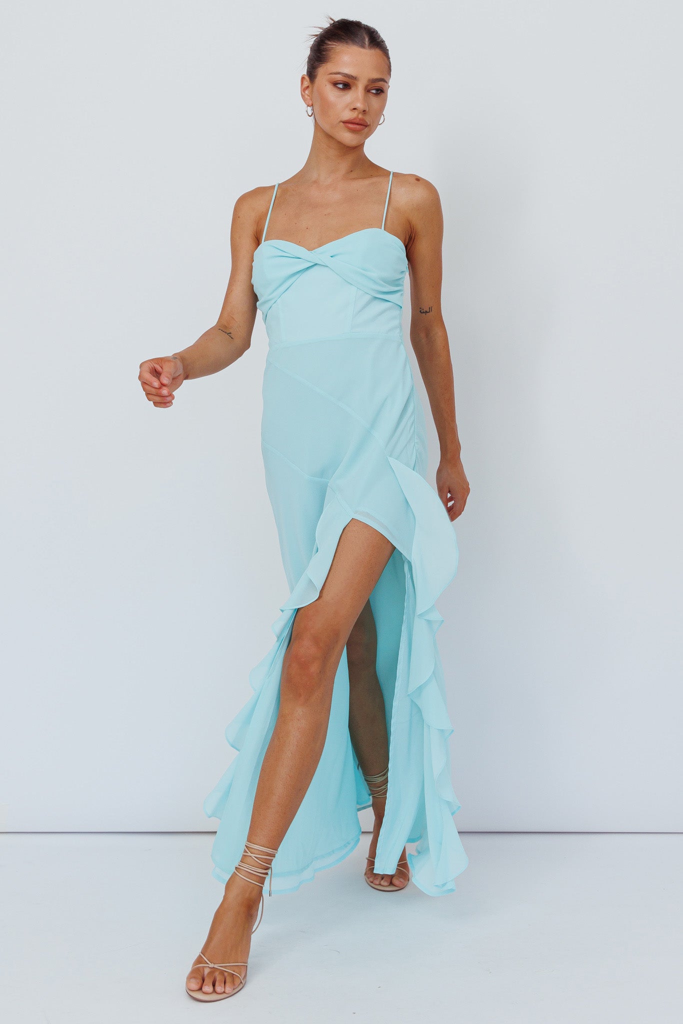 Jayna Ruffle Trim Split Dress Mint