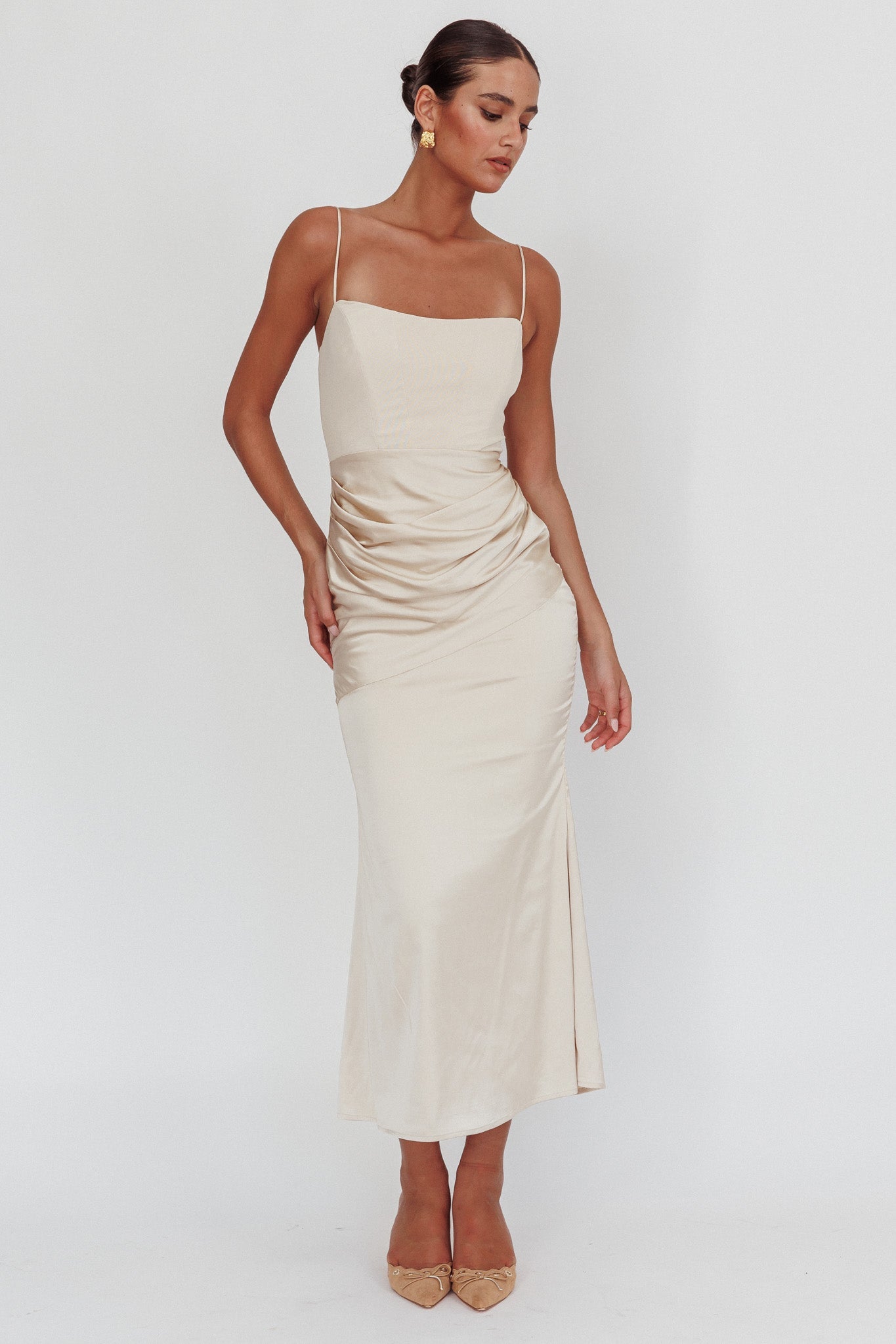 Morella Draped Waist Maxi Dress Champagne