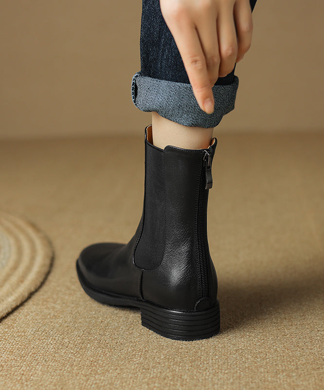 New Chunky Boots Black Cowhide Leather