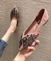 Black Flat Shoes Fashion Splicing Zircon Pointed Toe