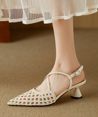 Classy Beige Splicing Hollow Out High Heel Sandals