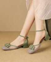 Grass Green Tulle Buckle Strap Splicing Chic Chunky Sandals