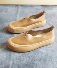 Khaki Casual Genuine Leather Flats Flats