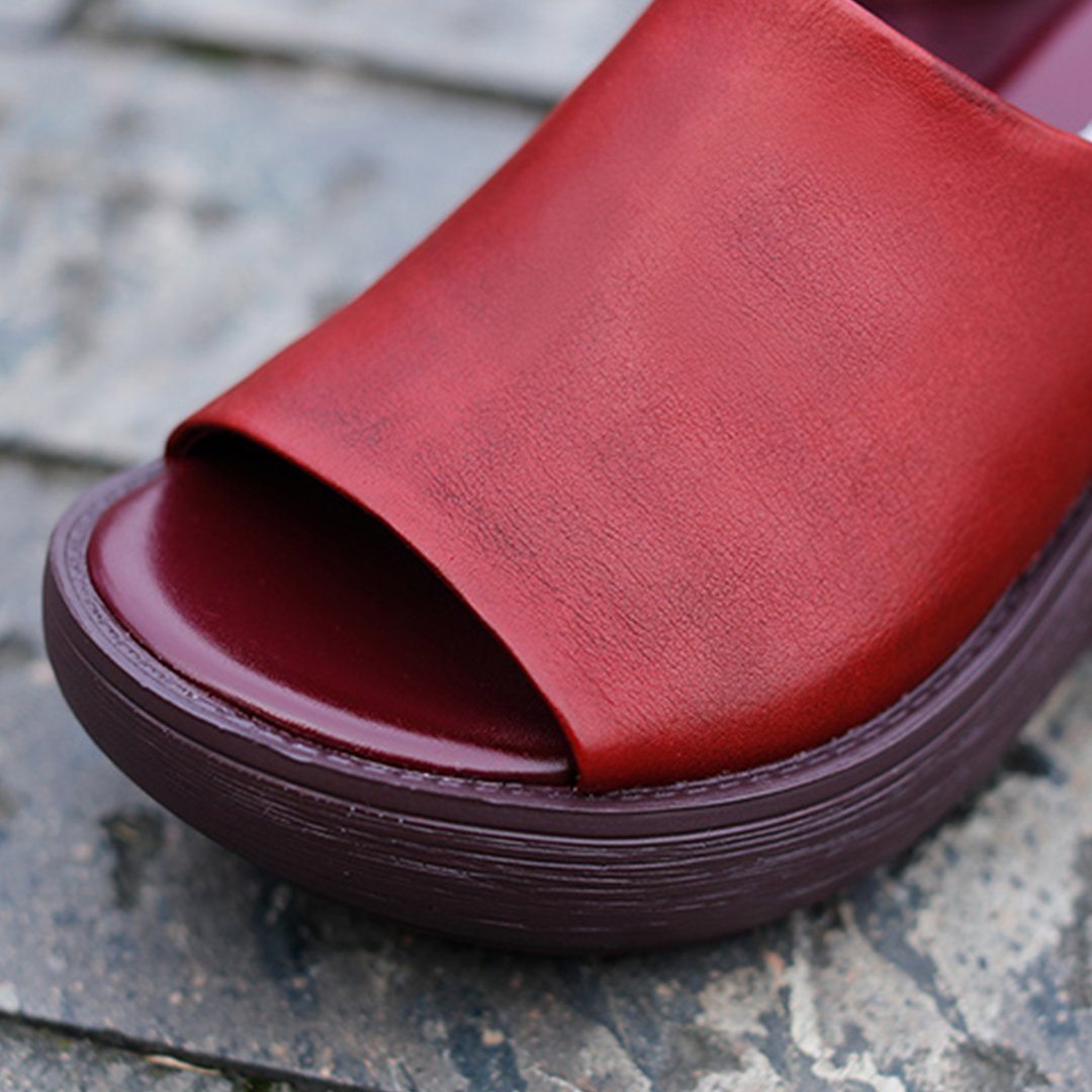 Cozy Leather Simple Handmade Platform Slippers