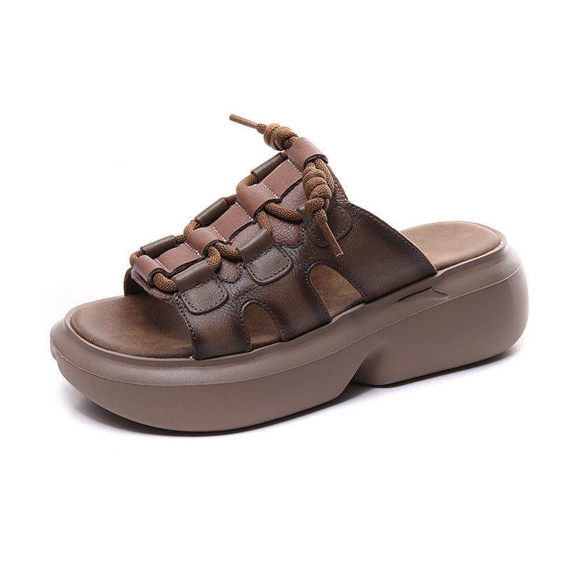 Casual Retro Leather Wedge Slippers