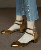 New Velour Splicing Chunky Sandals Champagne Cowhide Leather