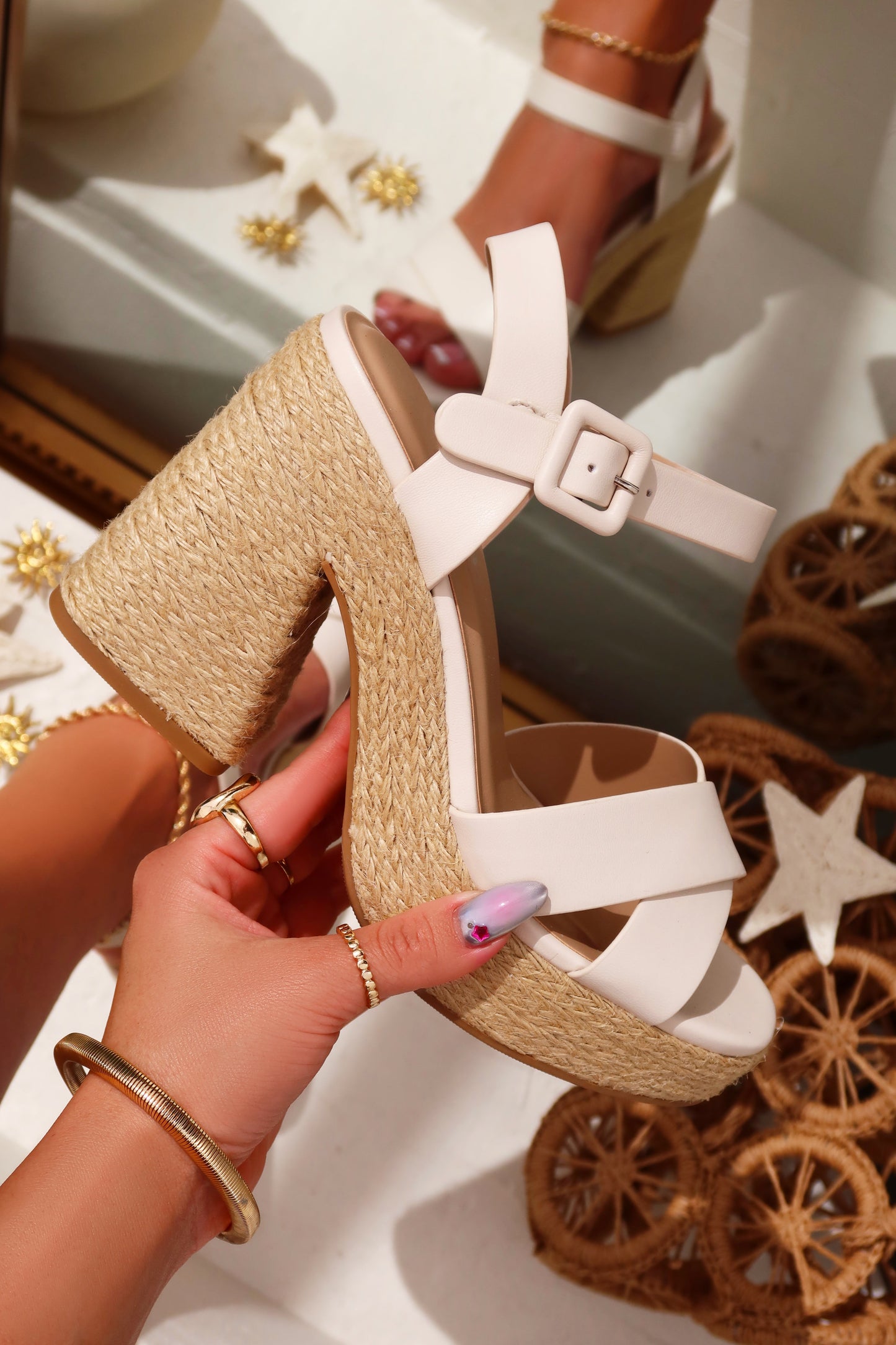 Xoch Platform Espadrille Heels - Bone