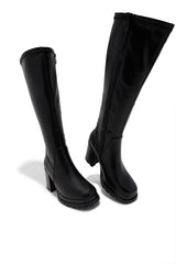 Addie Lug Sole Block Heel Boots - Black