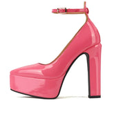 Ankle Strap Thick Heel Patent Platform Shoes