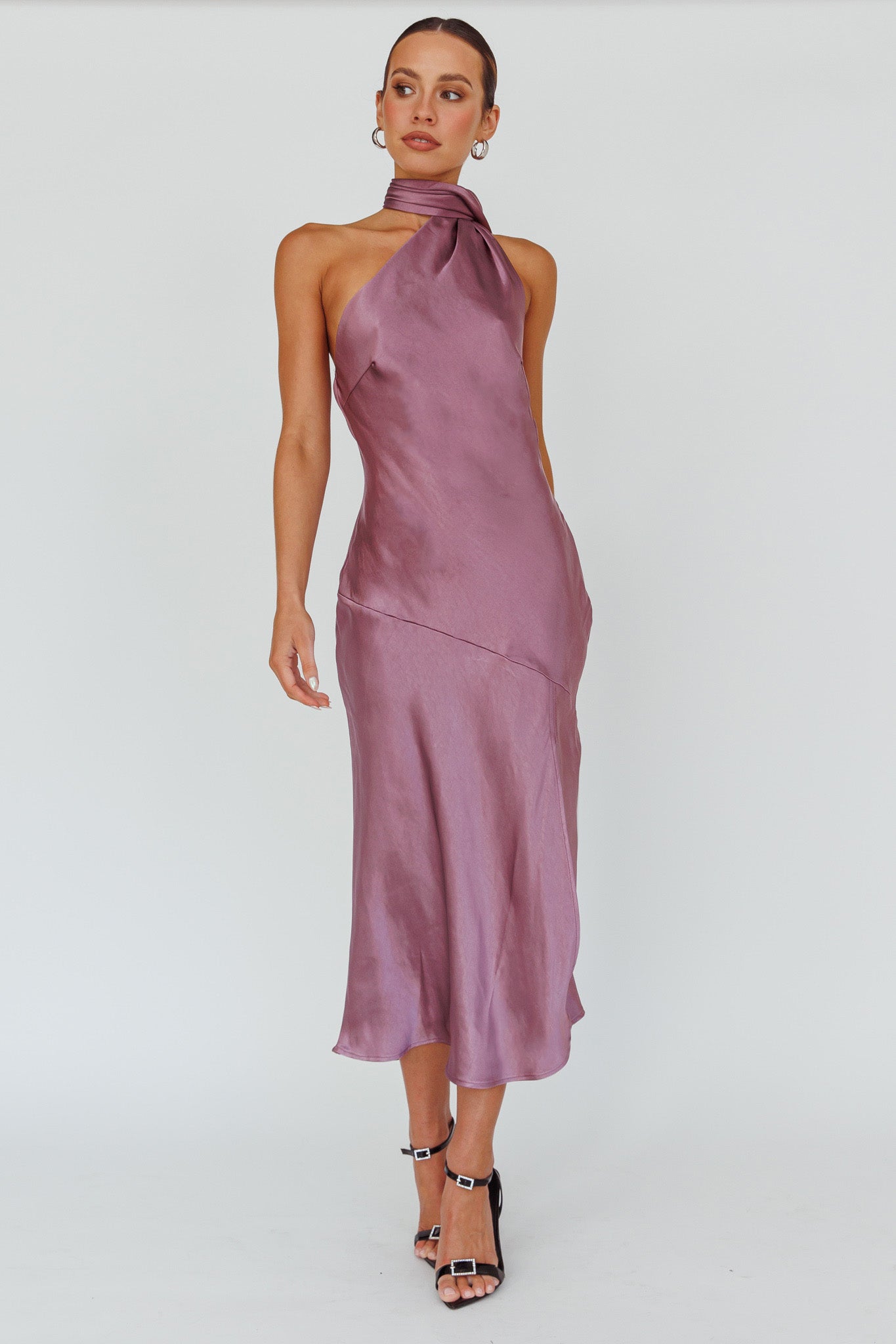 Italian Summer Tie Neck Midi Dress Grape