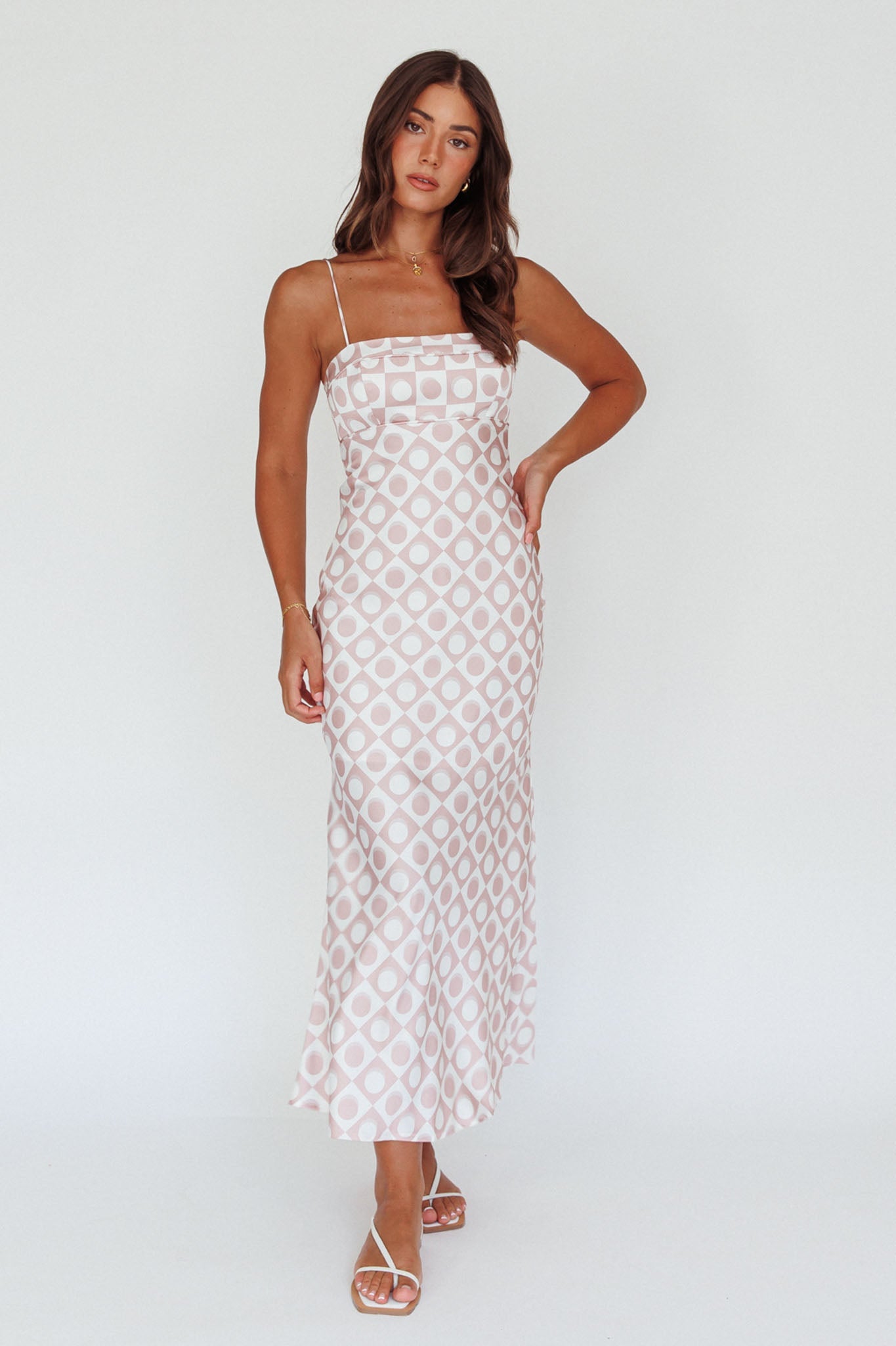 Lane Cove Cami Strap Maxi Dress Print Mocha