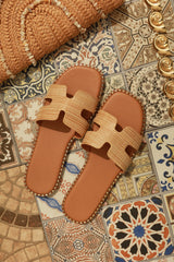 Santorini Beaches Slip On Slide Sandals - Raffia