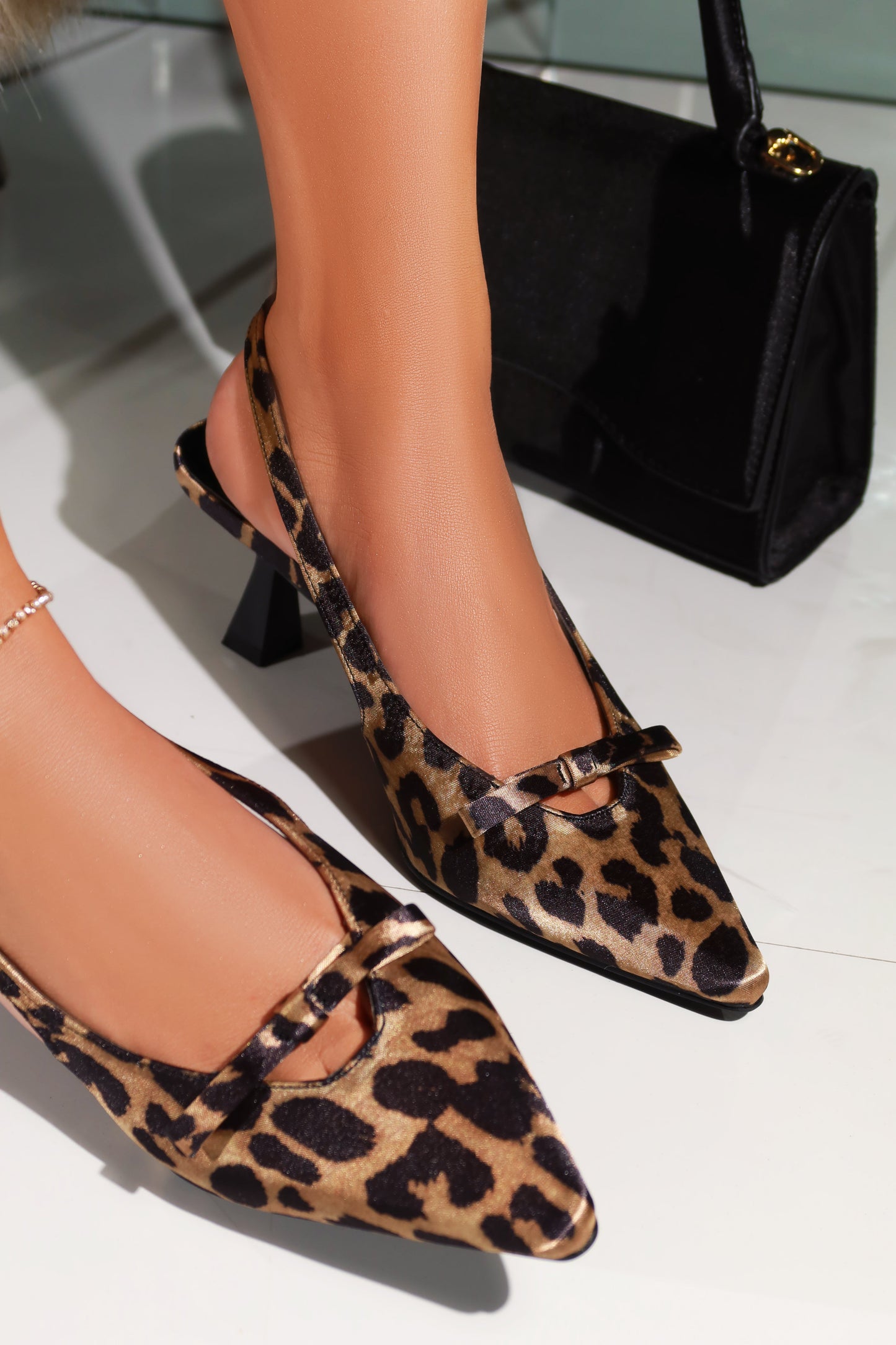 Amaya Slingback Mid Heel Pumps - Leopard