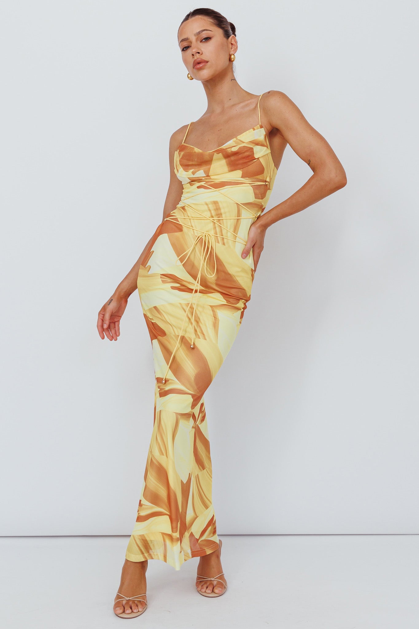 Teava Laced Waist Maxi Dress Abstract Yellow