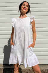 Rooted In Love Eyelet Swiss Dot Cotton Mini Dress (White)