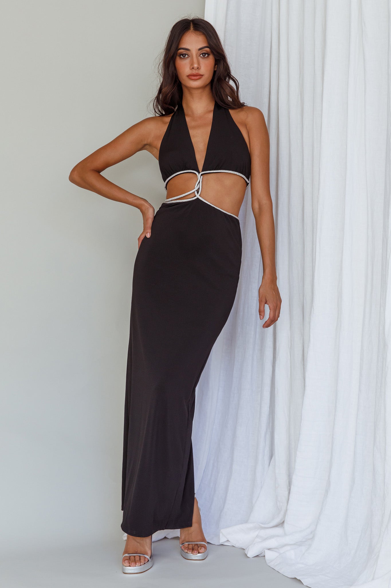 Starlight Stroll Cut-Out Diamante Dress Black