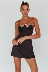 Izolda Floral Applique Mini Dress Black