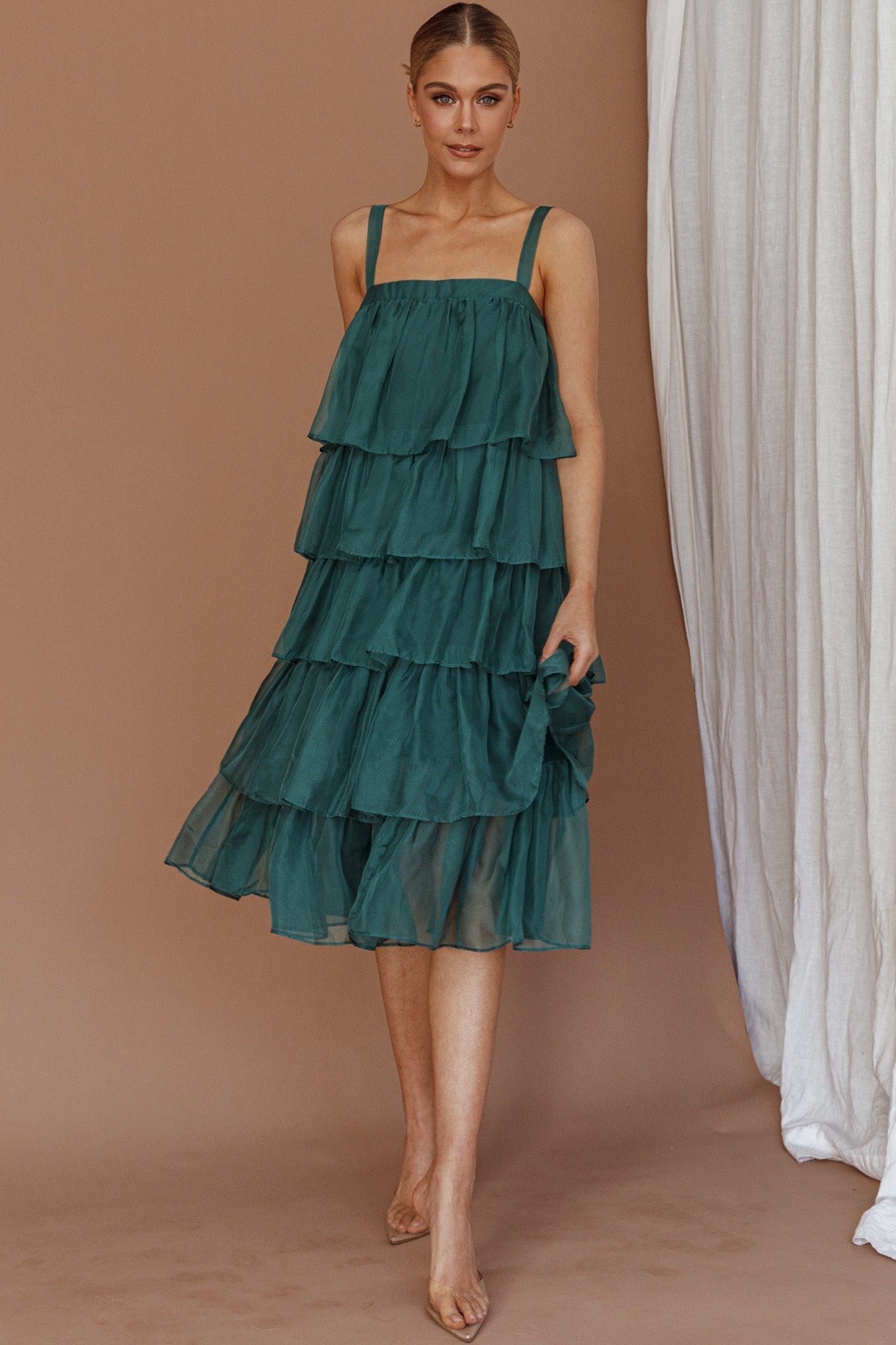 Merry Layered Frill Midi Dress Turtle Green