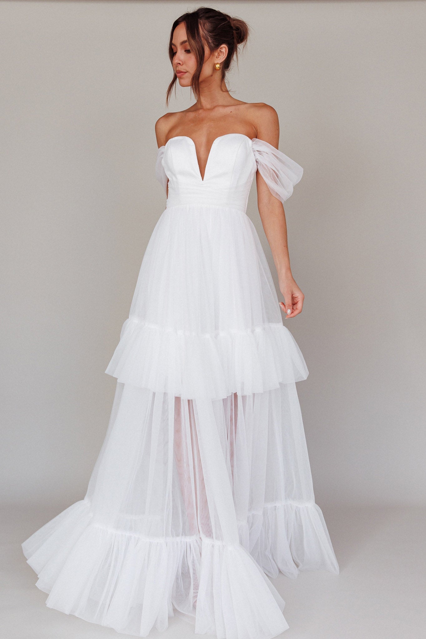 Pixi Off Shoulder Maxi Dress White
