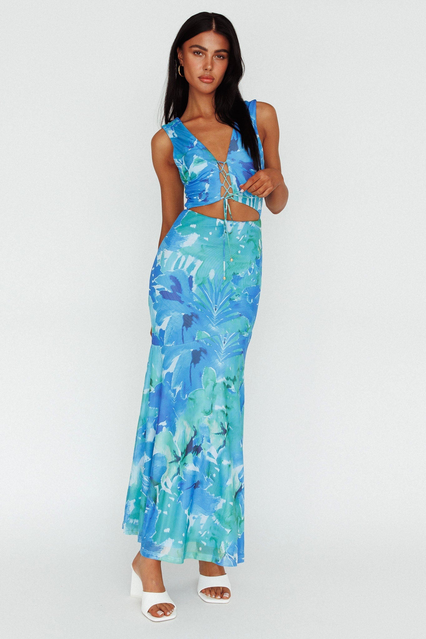 Summerlove Lace-Up Bodice Midi Dress Green