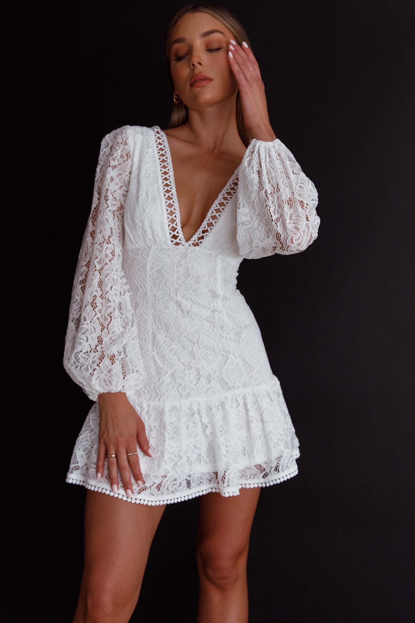 Summer Wine Long Sleeve Lace Dress White