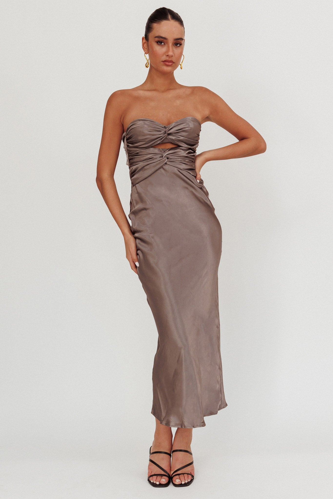 Good Impression Double Twist Midi Dress Charcoal