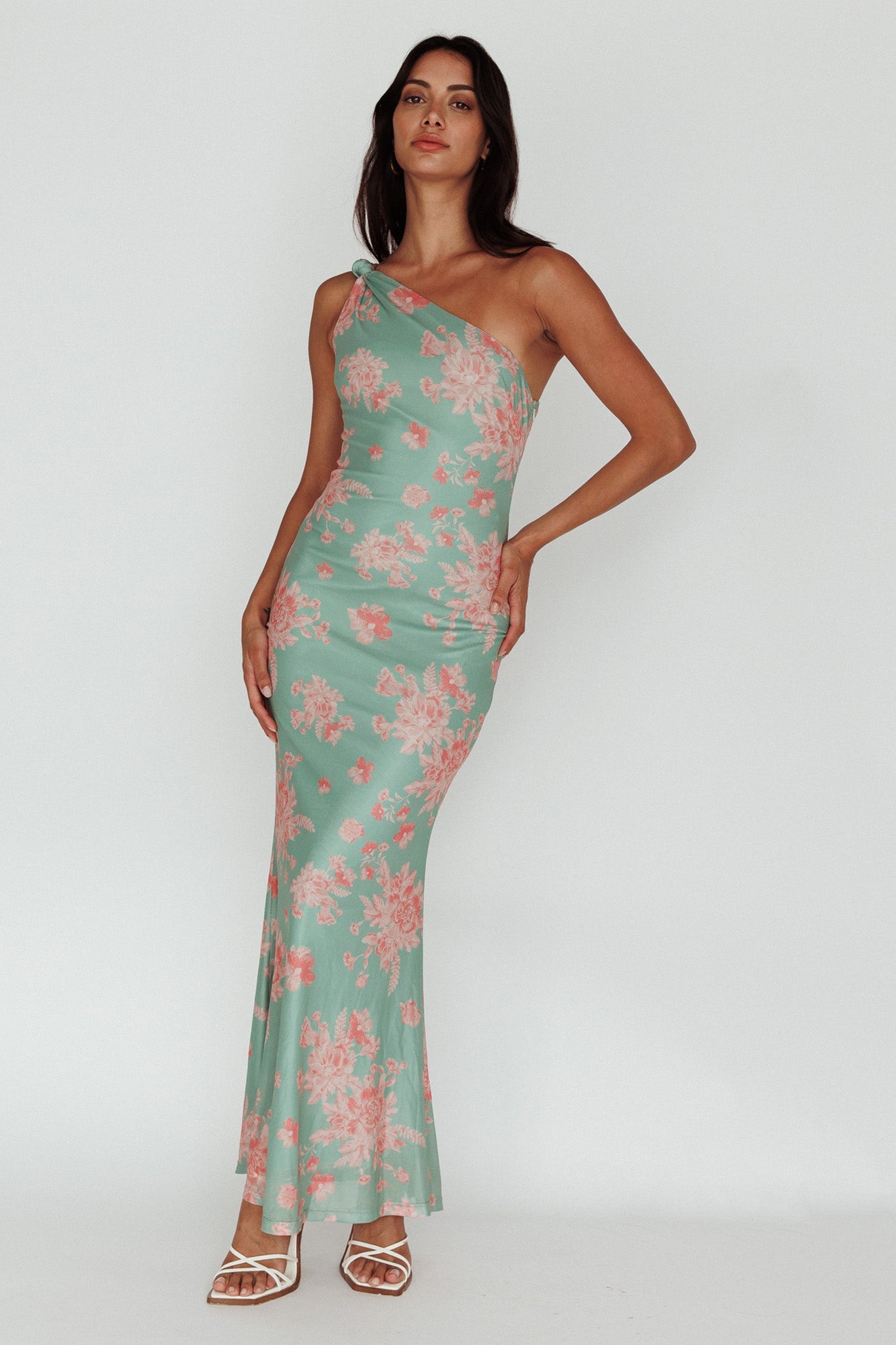 Portland One-Shoulder Jersey Maxi Dress Floral Green