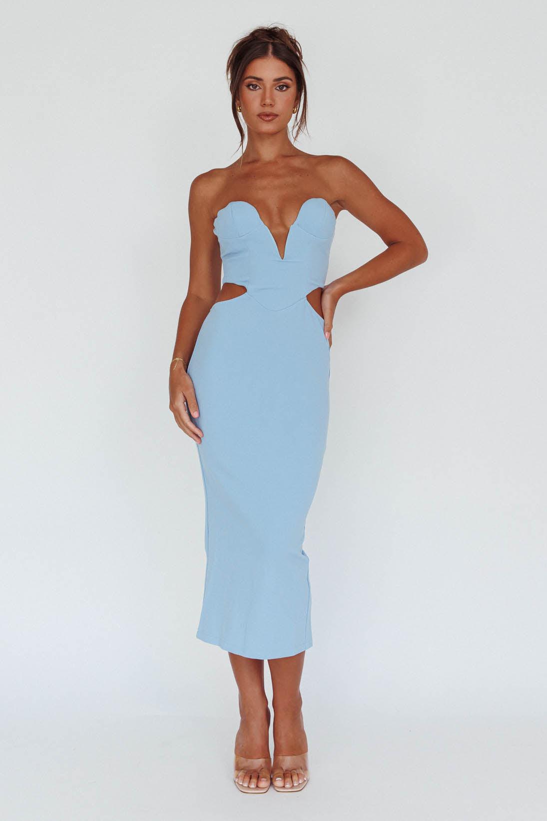 Dragonfly Lace-up Back Midi Dress Blue