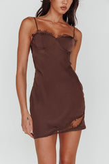 Sweet Talker Lace Trim Mini Dress Chocolate
