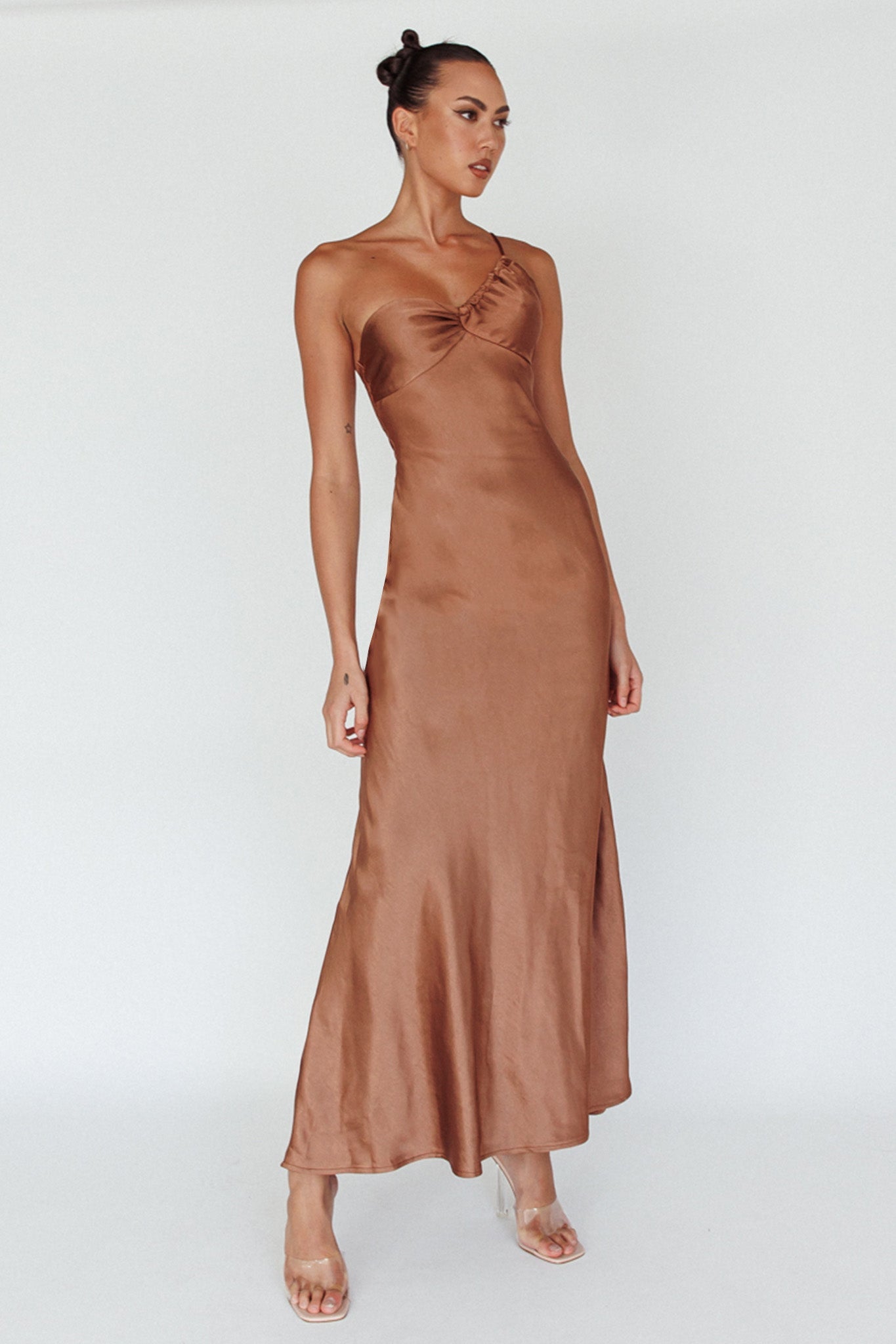 Twilight Tango One-Shoulder Maxi Dress Mocha