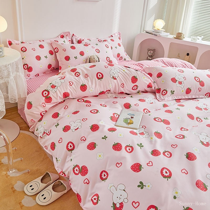 Fashion Bedding Set White Green Double Bed Linens Nordic Duvet Cover Pillowcase Queen Size Flat Sheet Classic Grid Kids Winter