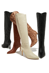 Portia Knee High Heel Boots - Bone