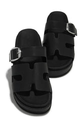 Resort Getaway Slip On Chunky Sandals - Black