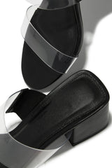 Yara Clear Strap Block Mid Heel Mules - Black