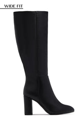 Fine Time Wide Fit Block Heel Knee High Boots - Black