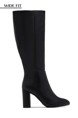 Fine Time Wide Fit Block Heel Knee High Boots - Black
