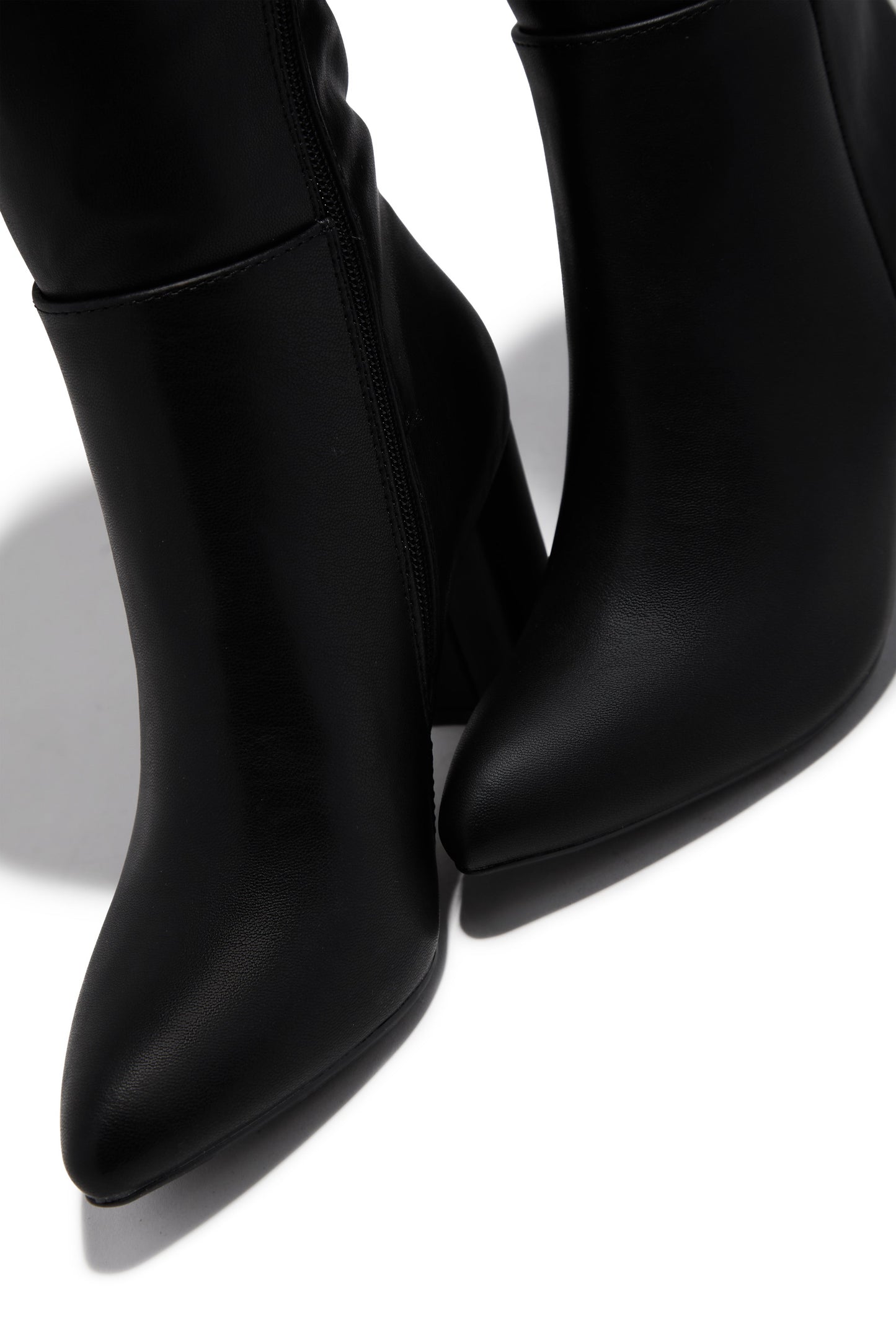 Fine Time Wide Fit Block Heel Knee High Boots - Black