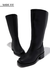 Midnight Icon Wide Fit Below The Knee Moto Boots - Black