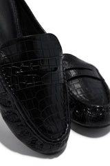 Julia Slip On Loafer Flats - Black Croc
